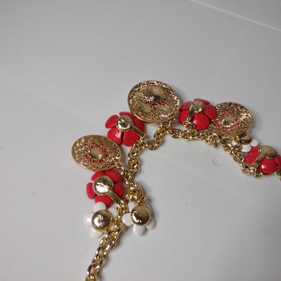 Very Cute Talbots Red, Pink, And White Flower Necklace 21 Inches Long - Picture 15 of 15